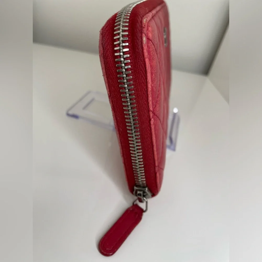 Chanel Lambskin Multi Size Quilted Zip Around Wallet Red EXTREMELY RARE